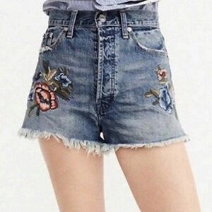 Abercrombie & Fitch Cotton High Waisted Embroidered Annie Denim Shorts Size 25